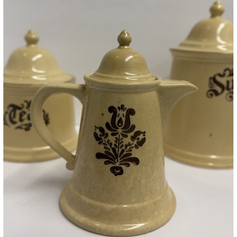 Ceramic Floral Coffee Tea & Sugar Set, Beige 3pc Lidded Canisters